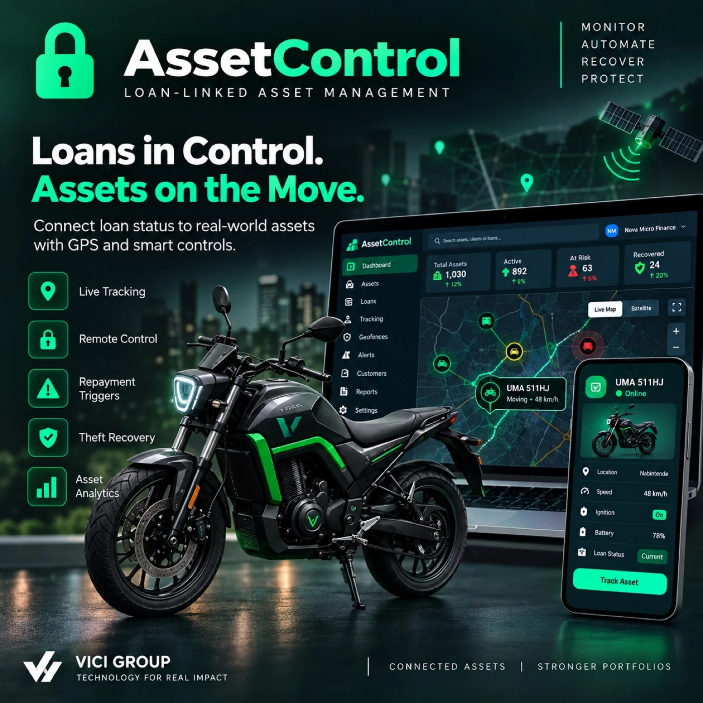 Illustrative concept of an asset tracking and loan status interface